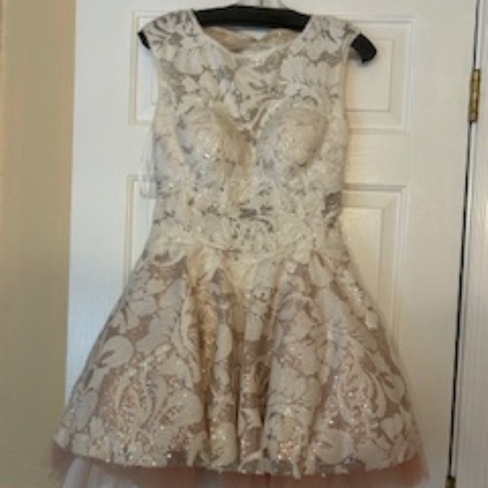 Jovani Dress, white with peach undertones, size 6
